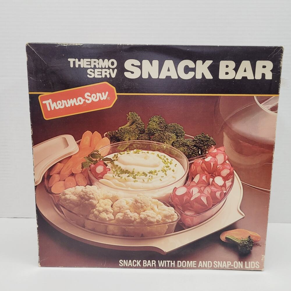 Vtg 70s Thermo-Serv Salad Taco Snack Bar Carousel Set Snap On Lids Original Box